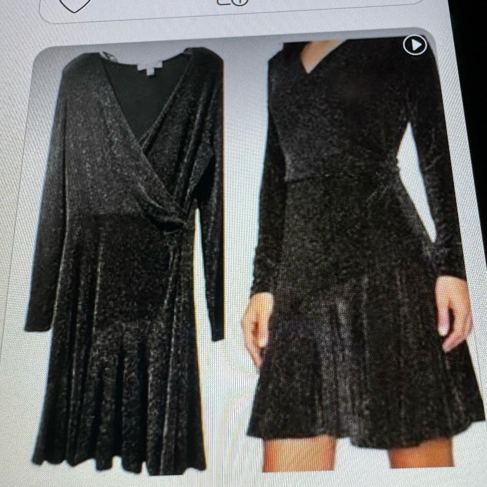 Michael Kors Black Shimmery Wrap-Style Long Sleeve Dress